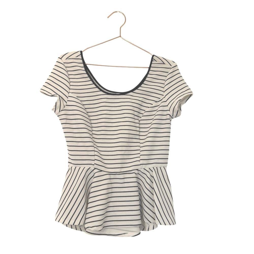 Xhilaration Black and White Striped Peplum Top large